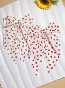 2 件女士柔软优雅面料草莓、樱桃结蝴蝶结发夹，马尾辫发饰装饰，发髻爪夹发夹发夹 - 彩色 - 查看 6