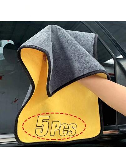 Cleaning Cloth,5/1 High-Density Car Wash Towels, Coral Velvet Double-Sided Thickened Car Wipe Towels, Absorbent Glass Wipes, Car Repair Shop Hotel Restaurant Cleaning Towels