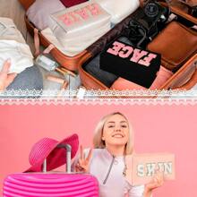 女士学院风化妆包 旅行盥洗包 雪尼尔字母化妆包 PU 皮革防水袋 可爱拉链收纳袋 皮肤、头发和面部 - 彩色 - 查看 6