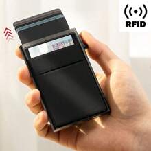 Anti-Theft Aluminum Alloy Bank Holder Wallet Mini Men/Women Wallet For Birthday Gift Valentine's Day Gift Father's Day Gift Travel School Mini Wallet Rfid Wallet Card Wallet - Black - View 9