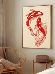 1pc Vintage Trout Fishing Poster - Whimsical Retro Fish Art With Cigarette, Unframed Canvas Wall Decor For Cabin Or Home, Perfect Father's Gift, Warm Orange-Red Hue, Red Koi Fish Canvas Wall Art Poster, Japanese Aesthetic Wall Print Gifts Birthday Graduation