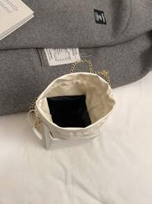 1 buah Tas Selempang Mini dengan Hiasan Rantai Mutiara untuk Kacamata Baca, Tas Serut PU, Modis untuk Penggunaan Sehari-hari Wanita, Tas Mutiara Elegan - Putih - View 8