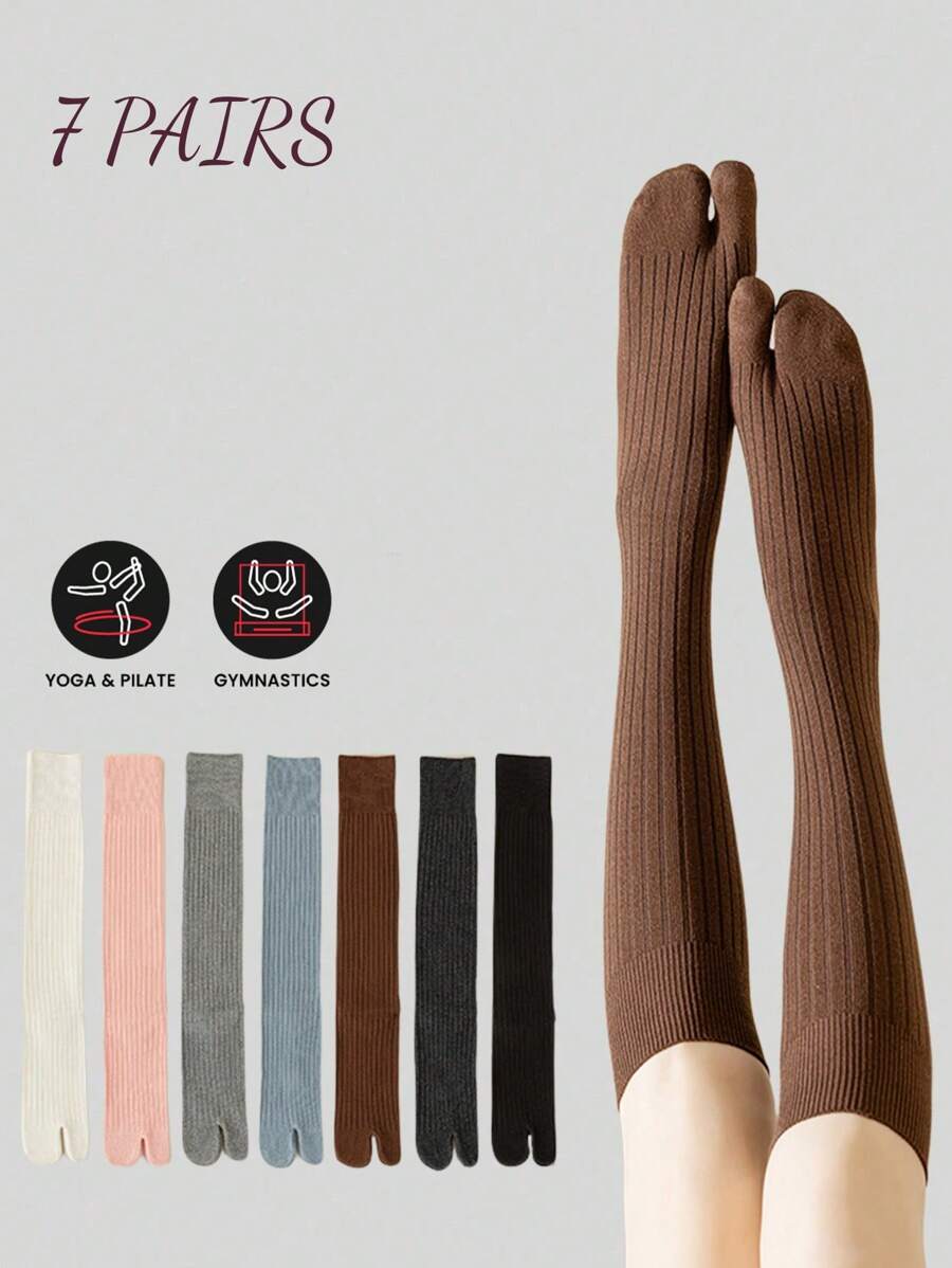INSELLE 7 Pairs Women Toe Socks For Yoga, Pilates, Toe Separator, Thumb Long Compression Leg Socks - Multicolor - View 1
