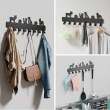 Wall Mounted Key Hooks With 8 Hooks, Decorative Key Holder, Entrance Dog-Shape Key Rack, Living Room Self-Adhesive Cat Key Holder