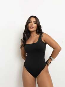 Kit 3 Body Bory Bori Women's Jumpsuit Square Neck Tank Top Thick Strap Winter Colors Suplex Double Layer Basic Travel Party Gift Beach Immediate Shipping Black Beige Brown Gray - Đen/Trắng/Vàng - Xem 2
