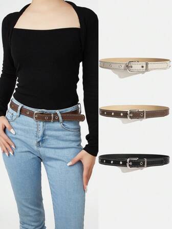 Cinture da donna con borchie e fibbia in metallo, accessorio moda 2025 , adatto per vestiti, jeans, blazer, cappotti, colore nero