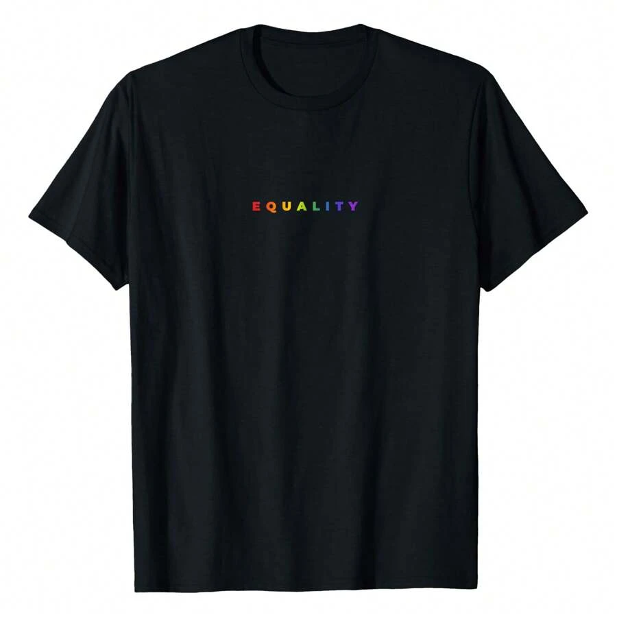 Rainbow Equality Subtle Pride Month LGBT Gay Rights Flag T-Shirt Women's Plus Size Graphic Tee - 黑色 - 查看 1