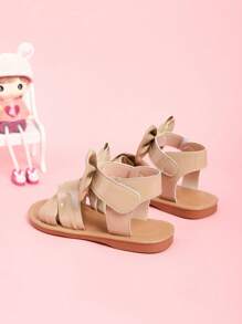 Sandalias planas casuales y de moda con lazo bonito de color albaricoque para niñas, zapatos de princesa para la playa para uso diario, primavera/verano