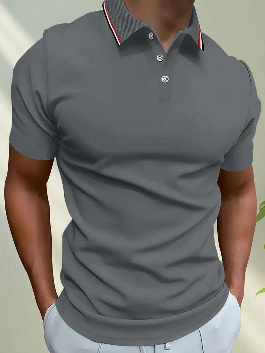 1 bucată tricou polo de vară pentru bărbați, top casual cu mânecă scurtă, respirabil, sport în aer liber, tricou care elimină umezeala - Gri - Vizualizare 1