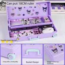 1pc.Kulomi Stationery Box Sanliou Double Layer Trolley Box Pen Box Multi Functional Pencil Box - Multicolor - View 6