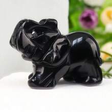 Estatuilla de elefante de cristal tallada a mano, decoración del hogar, cuarzo rosa Natural, amatista, animal artesanal, adorno feng shui WUYG - Estás sentado - Ver 3