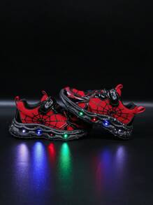 Fashion LED Luminous Spiderweb Breathable Sport Shoes, Suitable For Boys And Girls - Casual, Shock Absorbing, Anti-Slip Outdoor Running And Walking Shoes For All Seasons