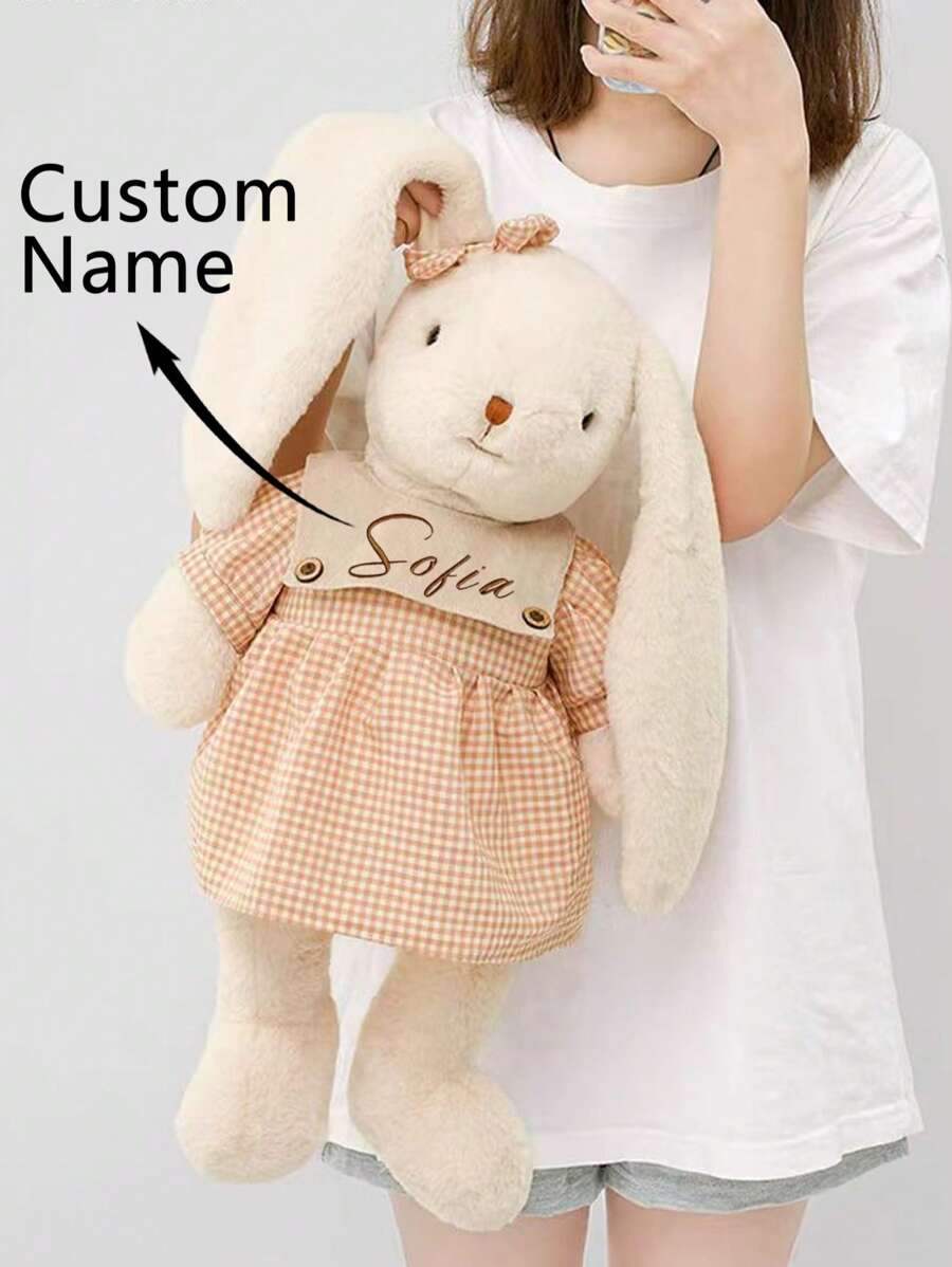 1pc Personalized Easter Bunny Plush Doll, Customizable Name, Hugging Stuffed Doll, Cute Rabbit Plush, Comfort Sleep Companion, Soft Doll, Children's Birthday Gift, Multifunctional, Reusable, Decorative, Elegant & Fashionable, Colorful & Fun, Customizable, Personalized, Unique, Ideal Gift For Her, Ideal Gift For Him, Anniversary Gift, Birthday Gift, Distinctive Gift, Home Decor - Multicolor - View 1