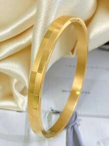 1 件时尚格子不锈钢金色手链，适合女士日常佩戴和作为节日礼物 - 金黃色 - 查看 3