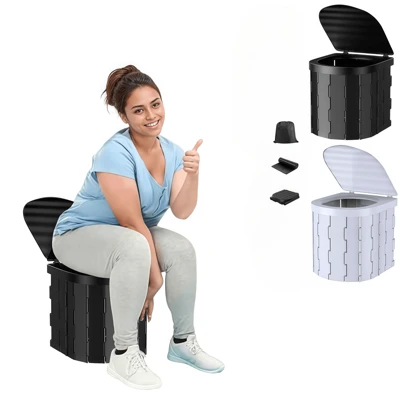Bärbar campingtoalett, bärbar toalett för vuxna, bärbar keramik för vuxna, hopfällbar vattentät bärbar keramik för camping, bil, hink, resor, utomhus, vandring, semester, båt, strand, tält (svart och grått finns) Badrum Badrumstillbehör Badrumsverktyg