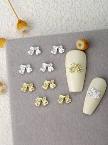 Mini Bow Nail Charms 10pcs 3D Gold Silver Tie Alloy Nail Art Decorations DIY Gift For Girls Nail Gems Nail Supplies For Accessories Adorn Nails Shoes Clothes Bags Crafts Decoration