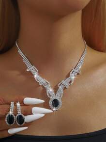 3pcs Claw Chain Flower Zirconia Pendant Necklace And Earrings Set