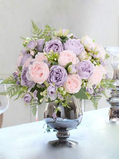 1 ramo de peonias artificiales de seda, ramos de flores de peonias falsas para arreglos florales en el hogar, bodas estilo campestre y centros de mesa, flores de plástico falsas a granel para decorar jarrones