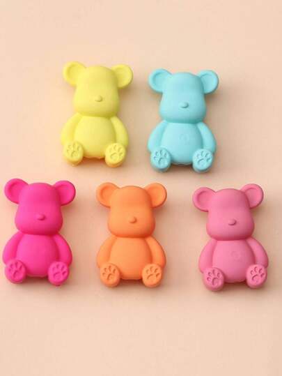 5pcs Assorted Cartoon Bear Beads, DIY Jewelry Accessories