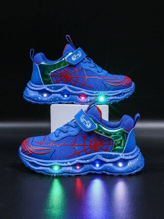 Fashionabla LED Luminous Spider Web andningsbara sportskor, lämpliga för pojkar och flickor - Casual, stötdämpande, anti-halk utomhus löpar- och promenadskor hela säsongen