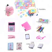 娃娃屋迷你逼真学习用品系列，包括微型书籍、杂志、文件夹、背包、DIY 微型学习场景玩具、微型计算机计算器、BID 娃娃装饰、迷你学习和绘画道具 - 彩色 - 查看 15