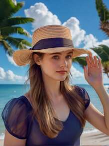 2025 夏季女士波西米亚草帽，高 UPF 50+ 防晒 - 手工编织可折叠沙滩帽，适合户外旅行，宽边优雅设计，4 种颜色可选