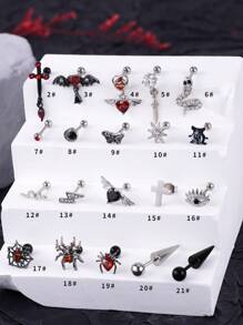 1 件可爱哥特式耳环，适用于多个耳洞，不锈钢剑蛇耳钉，心形翼耳钉，铰链蝴蝶、披头士、眼睛、蜘蛛网、、魔鬼锥耳环，单耳环，软骨耳钉，万圣节耳环首饰，小耳环，适合女士女孩，送给她的礼物 - 彩色 - 查看 7