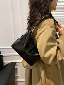 Women's New Stylish High-Quality Minimalist Solid Color Shoulder/Crossbody Dumpling Shaped Purse - Black - View 2