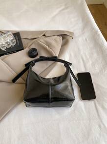 Women's New Stylish High-Quality Minimalist Solid Color Shoulder/Crossbody Dumpling Shaped Purse - Black - View 3