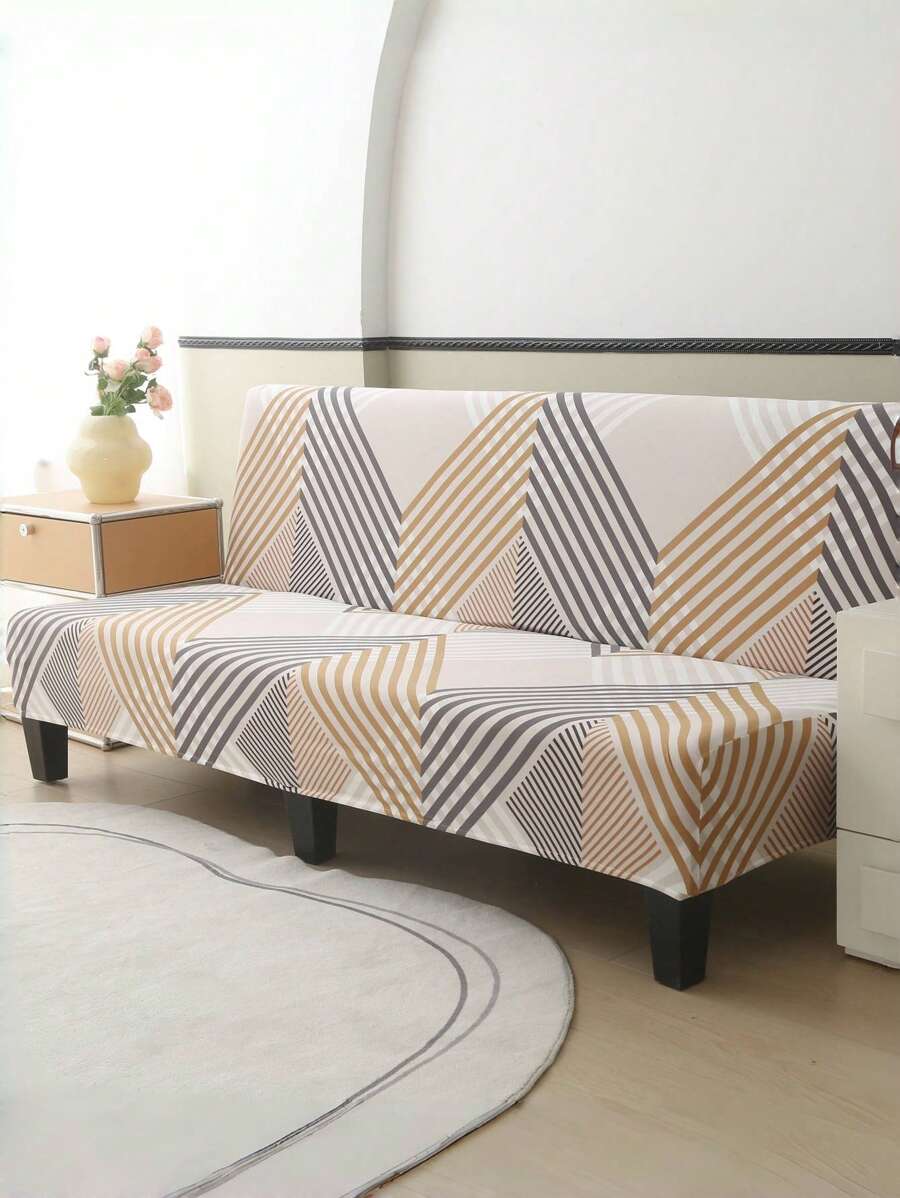 1pc Striped Sofa Cover, Full Coverage, Non-Slip, Suitable For All Seasons, Minimalist Modern Design, Removable And Washable, Suitable For Living Room - Apricot - View 1