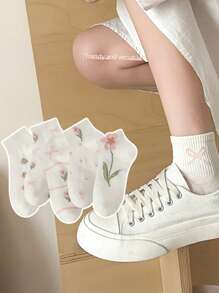 5 pares de calcetines de mujer para primavera y verano, con diseño de flores de tulipán y estilo simple y moderno, suaves, transpirables y con absorción de sudor, para uso diario y deportivo de corta longitud