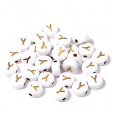 150/300/600 pezzi di perline in acrilico con motivo a lettere dorate su sfondo bianco, 4x7mm, adatte per la realizzazione di gioielli fai-da-te, progetti di collane e braccialetti