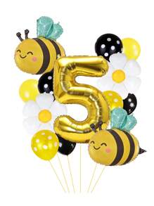 13pcs/Set 32 Inch Gold/Black 0-9 Number Balloons, Giant Bee Shaped Foil Balloon, Daisy/White Flower Balloons (Approx. 42cm Diameter), 12 Inch Yellow/Black Polka Dot Balloons, Creating A Dreamy Bee-Themed Party For Birthday Celebration, Spring Outdoor Party, Business Events, Etc.