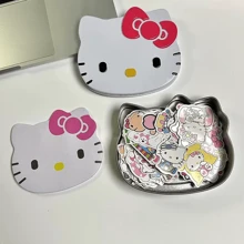 Sanrio Caja de almacenamiento de metal portátil de Hello Kitty de Sanrio: caja de almacenamiento de escritorio ligera y redonda para joyas, papelería y pegatinas con un diseño vibrante del personaje, caja de almacenamiento para el cajón del escritorio, Sanrio