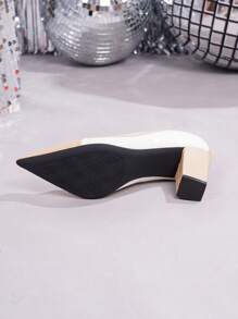 Women's Fashion Pointed Toe High Heels, Elegant Contrast Color Block Design, Comfortable Thick Heel, Suitable For Autumn/Winter, Plus Size