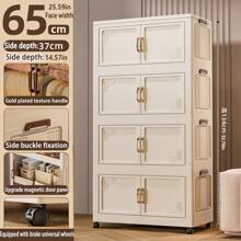 Foldable Multi-Tier Storage Box, Double Door Storage Cabinet For Clothes, Books, Snacks In Bedroom, Living Room, Cream Color
