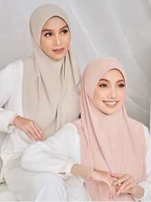 قطعة واحدة وشاح إسلامي محجبة لون سادة للنساء ، أوشحة طويلة لفة الرأس حجاب - متعدد الألوان - مشاهدة 2