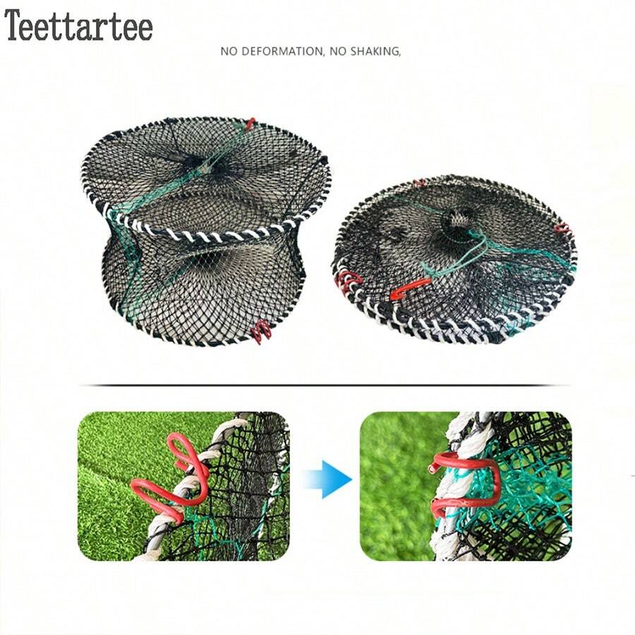Teettartee 折叠弹簧蟹笼，带 3 个弹性弹簧支撑，塑料涂层防锈框架，加固蟹笼，用于钓鱼、虾、鳗鱼、小网眼虾笼、鱼笼