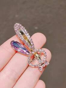 1 pezzo Fermaglio per capelli elegante e minimalista da donna con design a coniglietto, in lega metallica con strass rosa, versatile e affascinante per uso quotidiano, accessorio per outfit da spiaggia e viaggio, fermagli per capelli