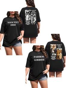 Plus Size Customized Loose Fit Women's T-Shirt With Personalized Design, Upload Your Own Photo Of Family, Best Friend, Couple, Pet, Or Add Your Text, Dates, Quotes, Meaningful Messages. Plus Size Women Casual Plus Size Graphic Tee Shirt, Black Color, Great As Anniversary, Valentine's, Birthday, Best Friend, Holiday Gift,Ornamental,Dawg,Unique,Custom,Ideal Gifts For Her,Family,Friends,Pink Girls,For Holiday,For Vacation,For Anniversaries