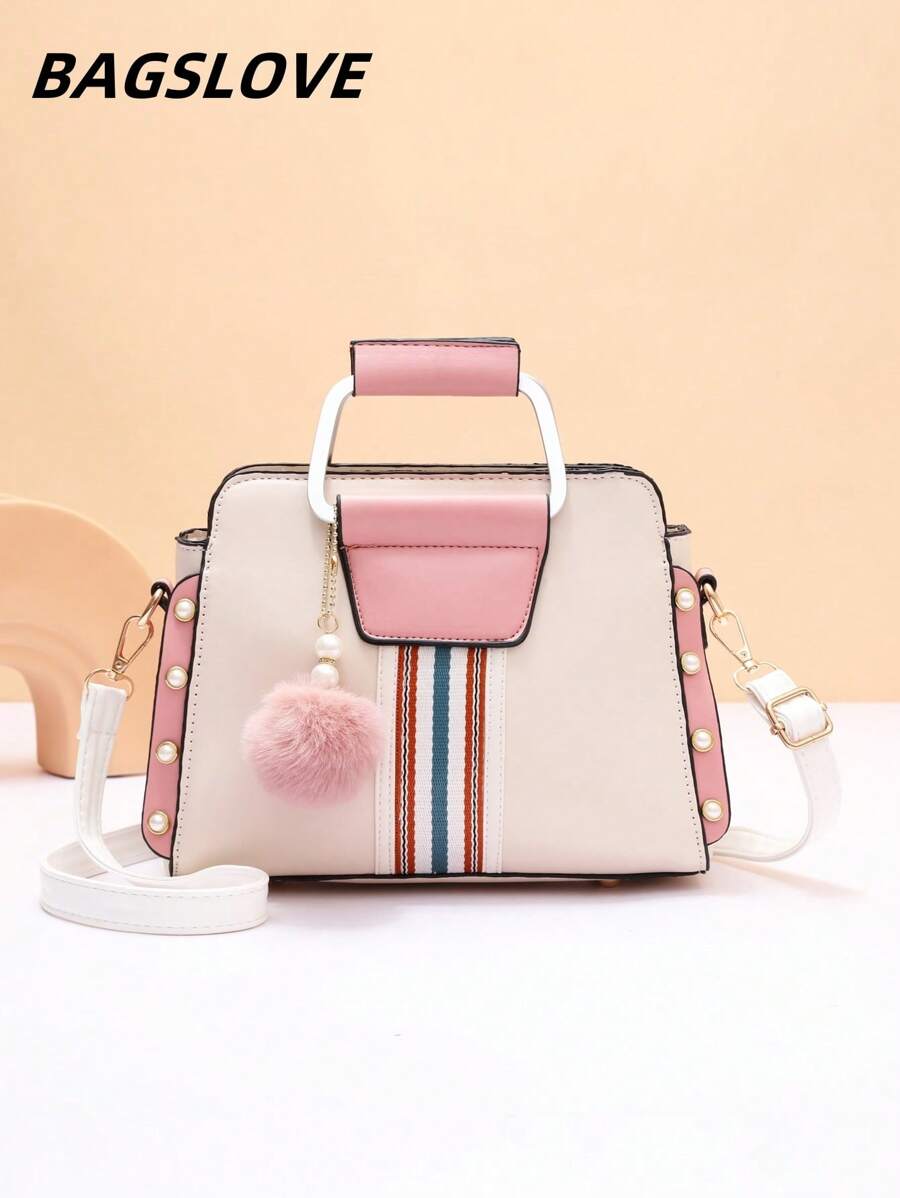 Women's Fashion Contrast Color Handbag, Simplistic Design & Versatile, Comes With Decoration Pendant - Multicolor - View 1