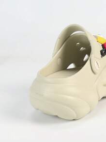 New Summer Fashion Women Cute Perforated Sandals With Cartoon Pendant, Round Toe Thick Bottom Breathable Slippers, Suitable For Outdoor Vacation Beach Wear, Khaki - Khaki - View 7