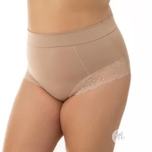 Calcinha Modeladora Cobertura Completa Com Detalhe Renda Feminina Grande - Bege - Visão 7