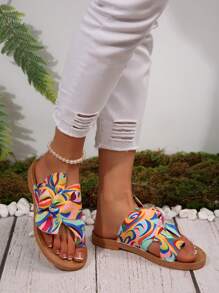Women Bow Decor Flat Slippers, Suede Fisherman Style Beach Shoes, New Summer Flat Casual Ring Toe - Orange - View 6