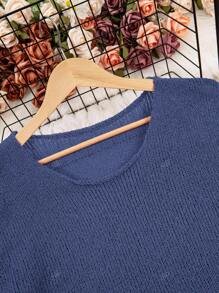 Plus Size Casual Loose Solid Color Three-Quarter Sleeve Sweater