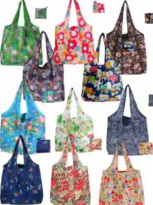 1 bucă geantă de cumpărături impermeabilă, de capacitate mare, design reutilizabil cu model floral și animal, geantă de mână pliabilă, ușoară, portabilă cu formă dreptunghiulară, potrivită pentru alimente, depozitare, călătorii