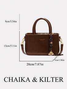 1 件 CHAIKA & KILTER 女士纯色 PU 手提包，时尚方形手提包，字母双手柄设计，可调节肩带，适合日常、约会、通勤使用（与配件一起出售）
