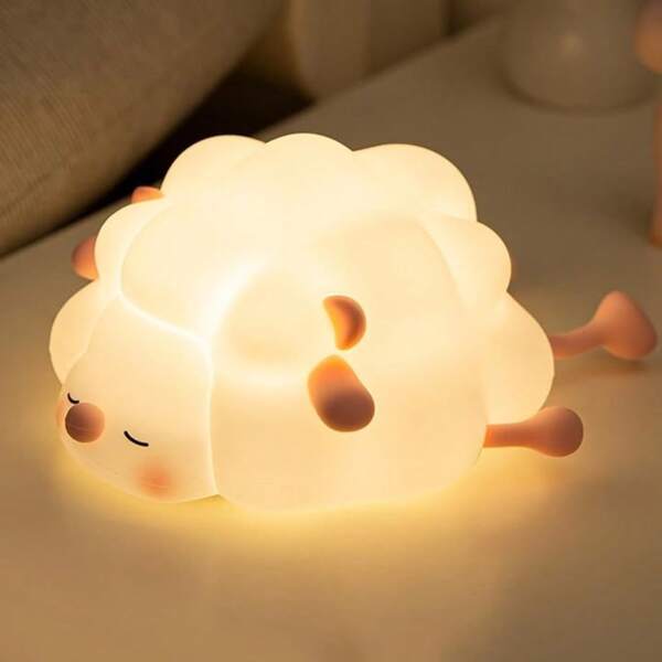 GLOOPRO 1pc Silicone Sleeping Sheep Lamp, 1200mAh USB recarregável, iluminação suave para leitura e sono, abajur de cabeceira, luz noturna de ovelha, presente ideal