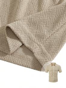 Homme Couleur Unie Décontracté Motif Croisé Serviette Jacquard Tissu Manches Courtes, Nouveau Style Européen et Américain d'Été - Kaki - Voir 10