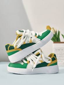 Women's Black & White Low-Top Sneakers, Urban Commuting Series, Outdoor Casual Skateboarding Shoes With Comfortable Upper And Thick Shoelaces - White Green - View 7